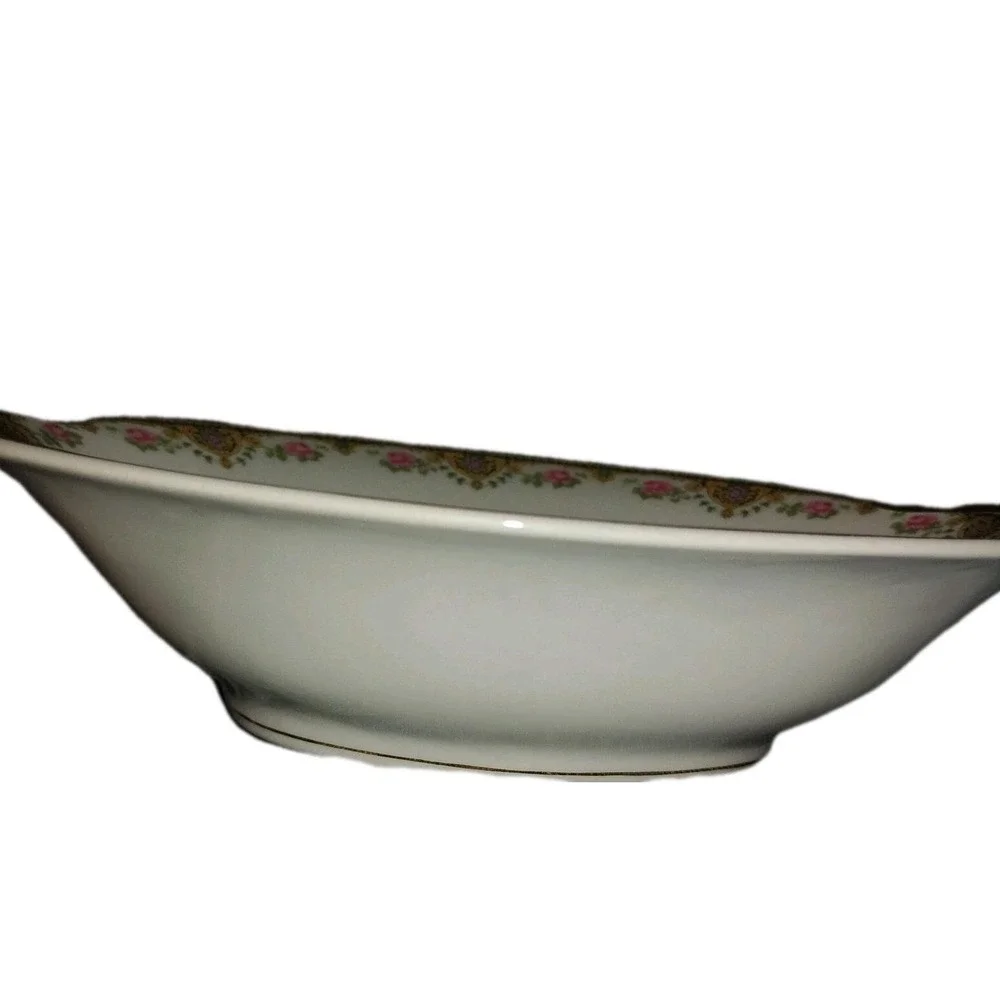 Antique U.C. Limoges Oval Bowl Serving Gilded Yellow Pink Floral Trim 2 handled‎